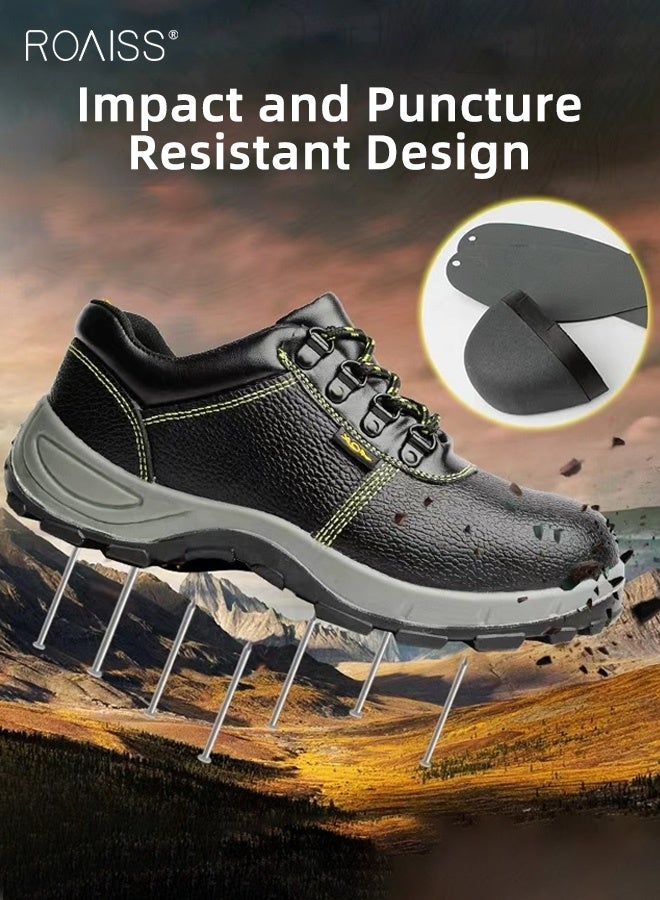 roaiss Men's Protective Safety Work Shoes Black Lace-Up Labor Shoes with Anti-Smash  Anti-Puncture Steel Toe Cap Non-Slip Sole Comfortable, Wear-Resistant for Construction Sites and Demanding Work - Image 2